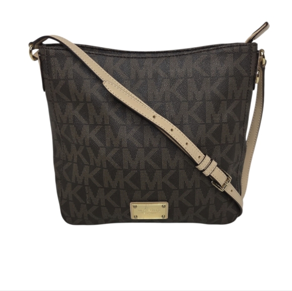 MICHAEL Michael Kors Handbags - MICHAEL Michael Kors Jet Setter Large Brown Logo Crossbody Bag